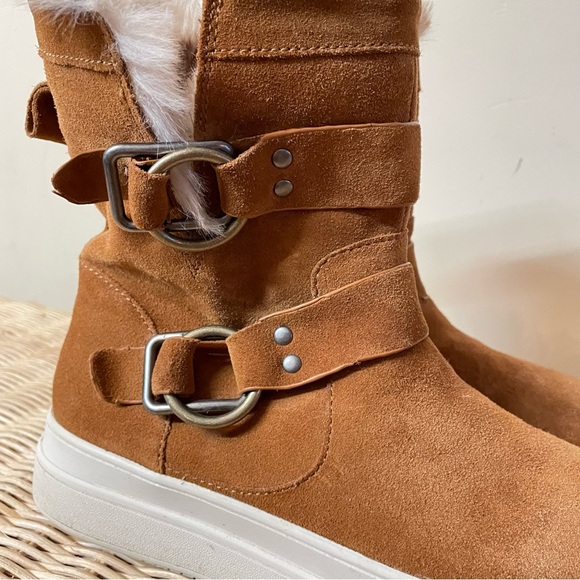 J Slides Nelly Water Resistant Suede Leather Boot Faux Fur Lined Tan size 9.5 - Picture 6 of 11